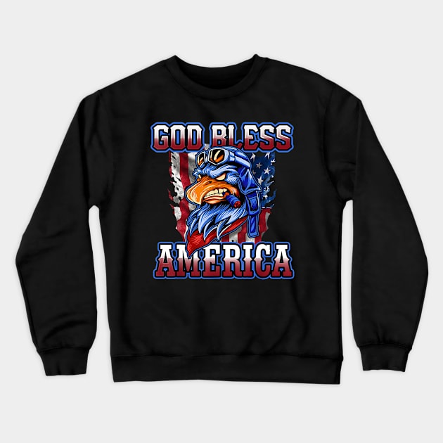 4th of July Patriotic Eagle God Bless America Independence Crewneck Sweatshirt by Haley Tokey